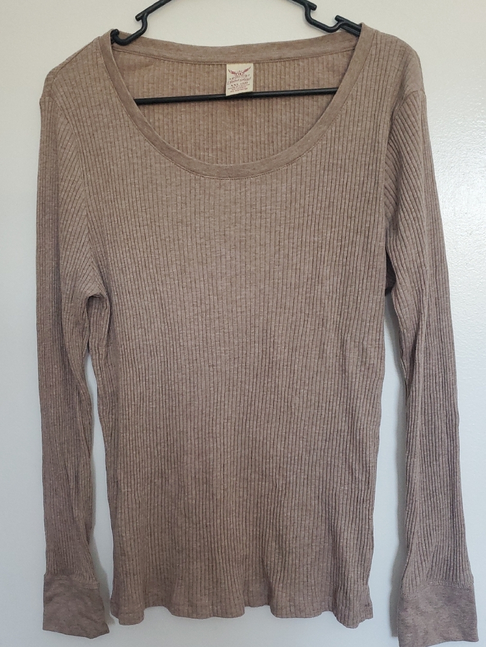 Faded Glory Ribbed Scoop Neck Top in Taupe